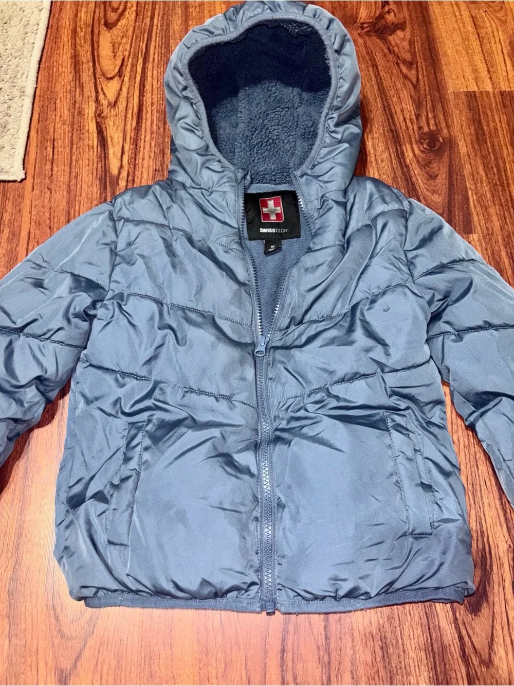 Swiss Tech Kids Hooded Puffer Jacket in Slate Blue